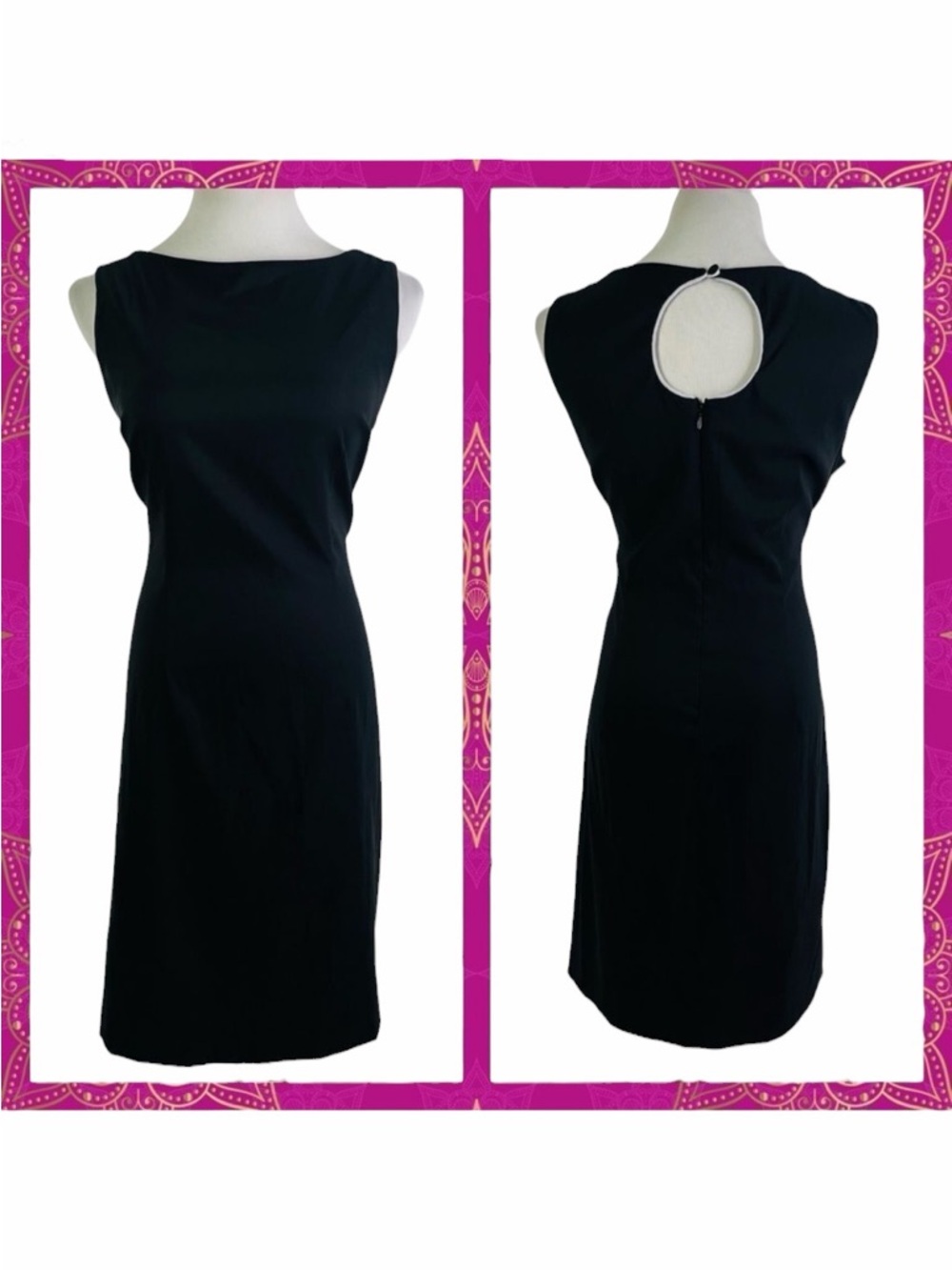 CDC Wear Black with White Piping Sleeveless Fitted Sheath Midi Dress - Size 12